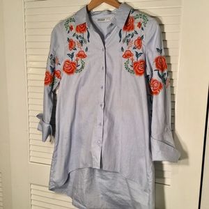 Zara Embroidered Denim Blouse